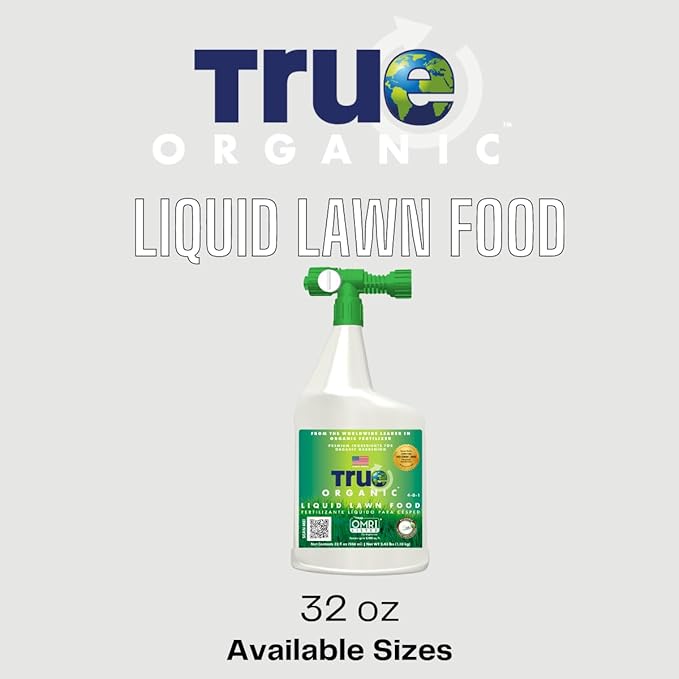 True Organic Liquid Lawn Food – Rapid Green-Up Lawn Fertilizer with 1% Iron – Covers Up to 2,000 Sq. Ft. – 32 fl. oz. Hose-End Sprayer