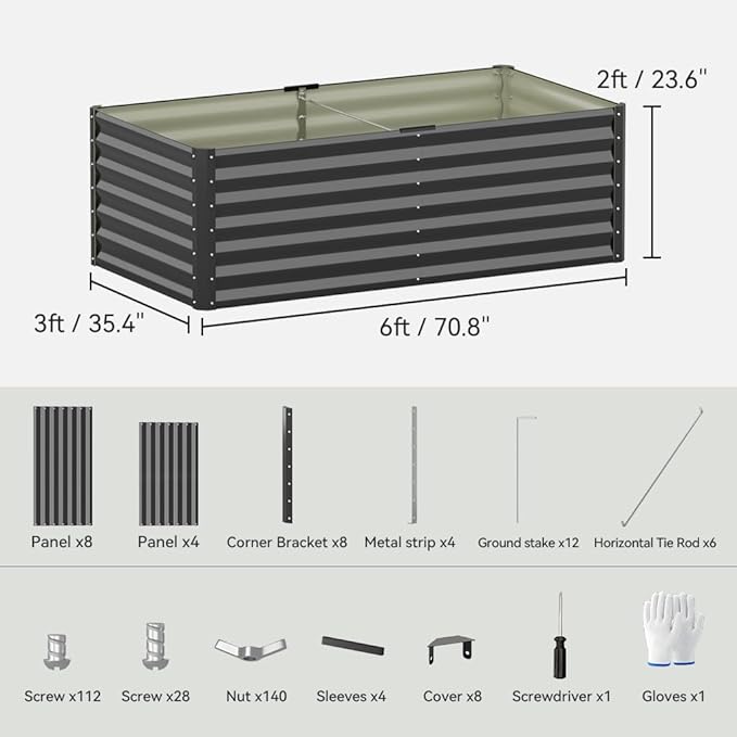 COMHOMA 2 Pack Galvanized Raised Garden Bed,6x3x2ft Large Metal Planter Box for Outdoor Vegetables,Corrugated Steel Herbed Plants Container,Extra Deep Gardeners Kits with Open Bottom
