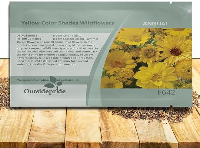 Outsidepride Yellow Color Shades Mix Wildflower Seeds - 5000 Pcs Annual Easy to Grow, Low Maintenance, Self-Seeding Flower Seeds w/Vibrant Blooms for Pollinator-Friendly Gardens, Containers & Borders