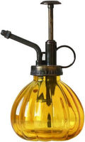 Glass Plant Spray Mister, Watering Spray Bottle, 6.4" Tall Vintage Fine Mist Spritzer Watering Can with Bronze Plastic Top Pump, Small Decorative Watering Can for Succulent House Plant (Yellow)