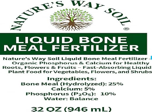 Nature's Way Soil Liquid Bone Meal Fertilizer – 32 Ounce/1 Gallon Organic Phosphorus & Calcium for Healthy Roots, Flowers & Fruits – Fast-Absorbing Liquid Plant Food for Vegetables, Flowers, Trees