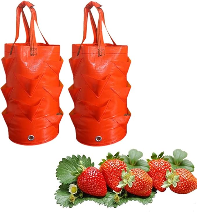 chislim Strawberry Planting Bags,2 Pack 3 Gallon Hanging Strawberry Planter with 8 Holes,Plant Growing Bags with Handle,Strawberry Planting Containers for Garden