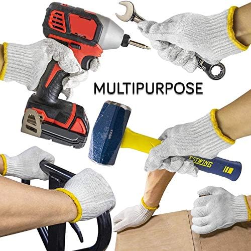 Work cotton Gloves Safety Grip Protection 12 Pairs-Cotton Polyester String Knit Work Gloves for Gardening Mechanic Industrial Warehouse Gardening Construction Painter BBQ Men & Women（Thick-Economic)