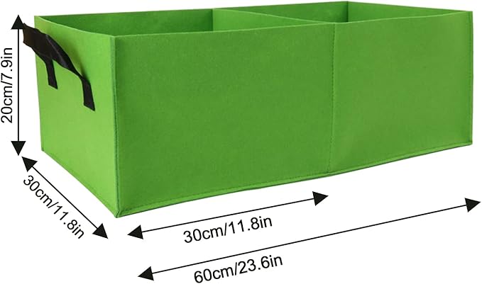 10 Gallon Grow Bags 2 Pack, 2 Compartments Rectangle Raised Planting Bags, 400g Heavy Duty Nonwoven Fabric Planter Pots for Vegetable Tomato Herb Flower Indoor Outdoor Gardening (Green-S)