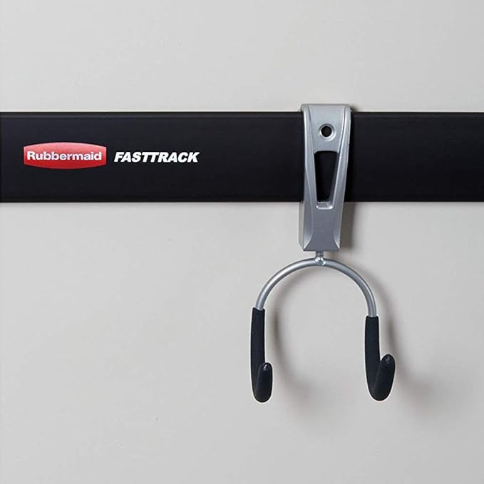 Rubbermaid Universal Powder Coaded Metallic Fasttrack Hanging Garage Hook Organizers for Ladder, Tool, and Bike Storage (6 Pack)