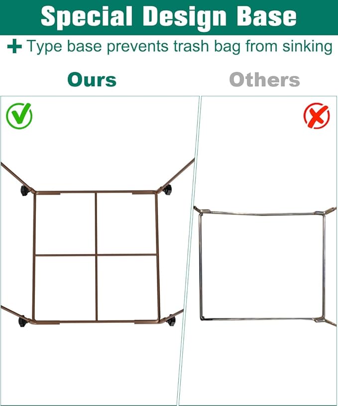 Outdoor Trash Bag Holder Stand - Heavy Duty Metal Garden Garbage Support Frame for 30-45 Gallon Capacity, Multi-Use Portable Yard Leaf Stand for Leaves, Weeding, Lawn Party, Brown