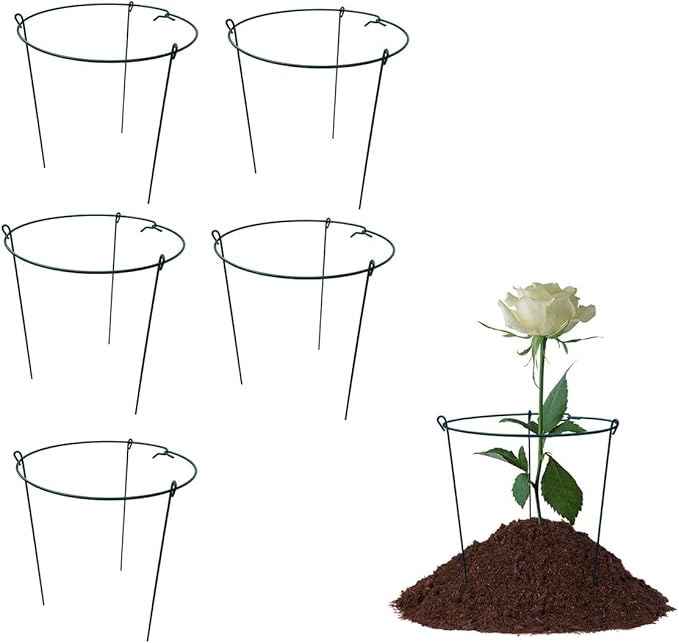 5 Pack 10" Wide x 16" High Peony Cage Rings Garden Plant Support Brace Round Metal Plant Stakes Rings, Strong Large Garden Supports for Flowers, Peonies, Rose, Lily