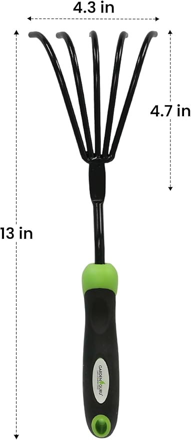 Garden Guru Hand Rake Cultivator Claw Soil Tiller with Ergonomic Handle - Military Grade Steel & Rust Resistant - 5 Tine Japanese Ninja Claw - Perfect Pulverized and Aerated Soil