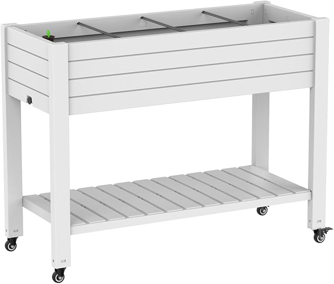 EasyUp 21 Gallon Elevated Raised Garden Bed with Storage Shelf & Lockable Wheels, Weatherproof Mobile Planter for Patio, Balcony, Vegetables & Flowers (Ashen)