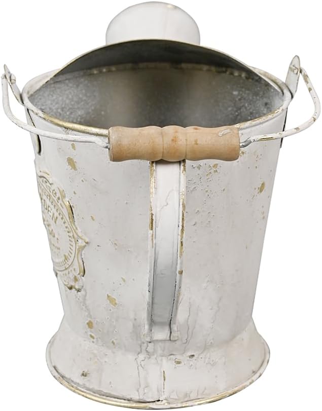 Vintage Metal Watering Can with Wooden Handle, Watering Can for Indoor/Outdoor Plants, Shabby Chic Decor for Home Balcony Courtyard Garden White