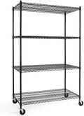 Simple Deluxe 4-Tier Heavy Duty Adjustable Storage Shelf with Wheels, 23.23”W x 17.63”D x 47.24”H, Wide Mobile Metal Shelving Unit, Easy Assembly for Living Room, Office,Black