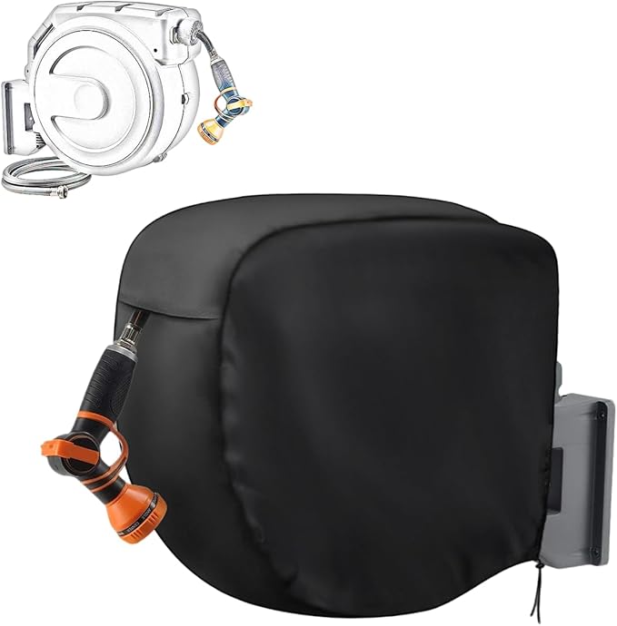 Hose Reel Cover,600D Waterproof Covers for Retractable Garden Hoses Reels,Heavy Duty Shield for Water Hose-Reel(20"Lx10.2"Wx18"H,Black)