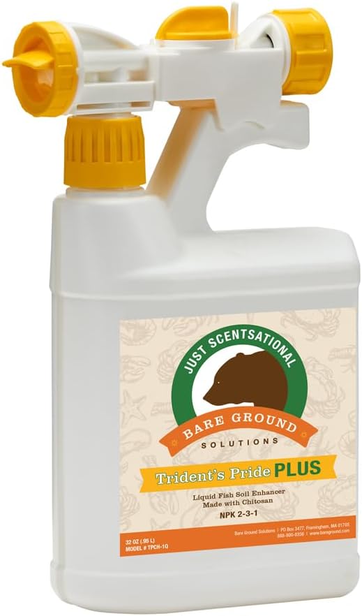 TPCH-1QES Trident's Pride Plus Organic Liquid Fish Fertilizer w/Brown Algae Extract & Chitosan w/Hose End Mixing Sprayer,32 oz