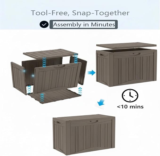 45 Gallon Deck Box, Outdoor Storage Chest with Lockable Lid - All-Weather, Water-Resistant for Patio Furniture Cushions, Garden Tools, Garage & Holiday Decor Organization