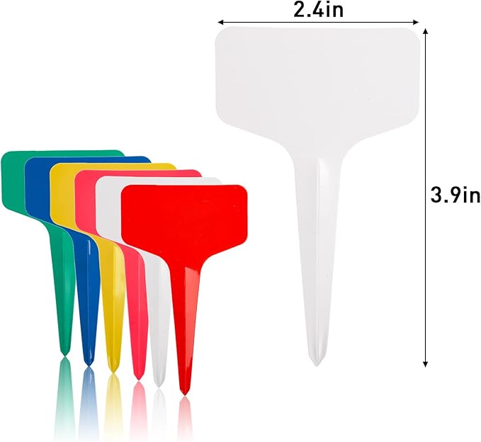 Foraineam 600 Pieces T-Type Plant Labels, 6 Colors Plastic Waterproof Plant Tags, Nursery Garden Labels Planting Seedling Stake Tags