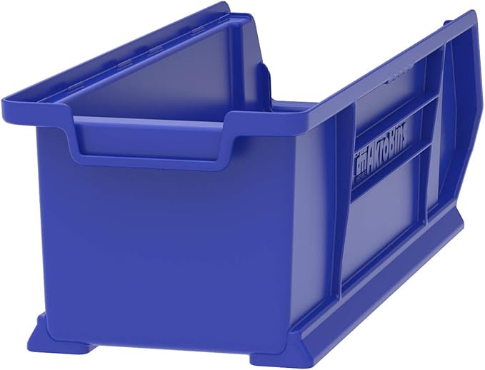 Akro-Mils 30284 Super-Size AkroBins Plastic Storage Bins, Space-Saving Stackable Bins for Garage, Classroom, Warehouse Organization, 24" L x 8" W x 7" H, Blue, 4-Pack