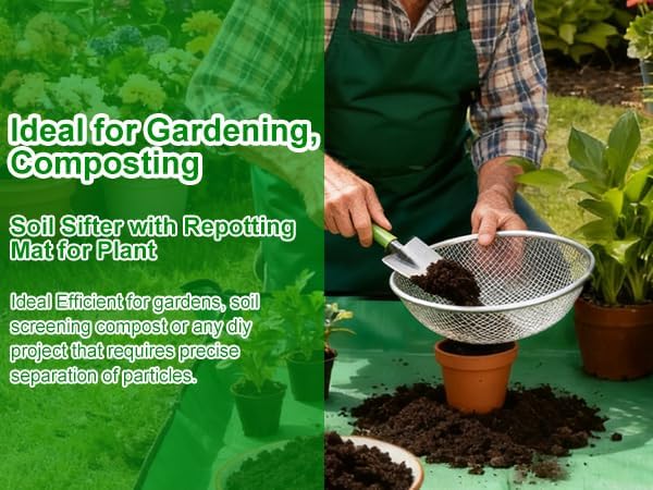 Soil Rock Sifter for Gardening - Sand and Compost Sifter for Gardening Rock Sifter Fits 5-Gallon Buckets 1/8 Inch Mesh, Sieve for Gravel, Dirt, Sawdust and Organic Material