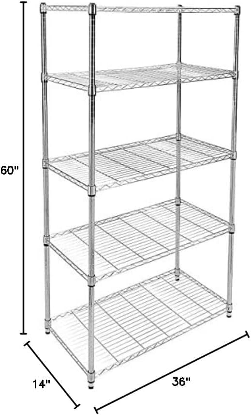 Simple Deluxe Heavy Duty 5-Tier Shelving Unit, 13.98''D x 35.83''W x 61.02''H Storage Shelving with 1250 lbs Capacity, Chrome