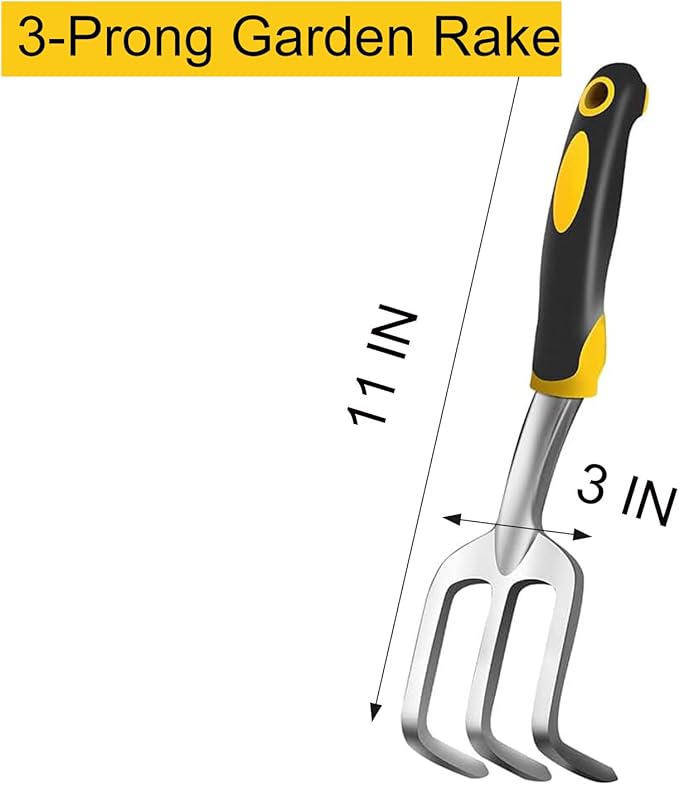 3-Piece Gardening Tool Set, Heavy Duty Hand Tools with Ergonomic Non-Slip Handle, Includes Trowel, Transplanting Spade & Hand Rake Cultivator, Ideal for Planting, Weeding & Small Garden Tasks