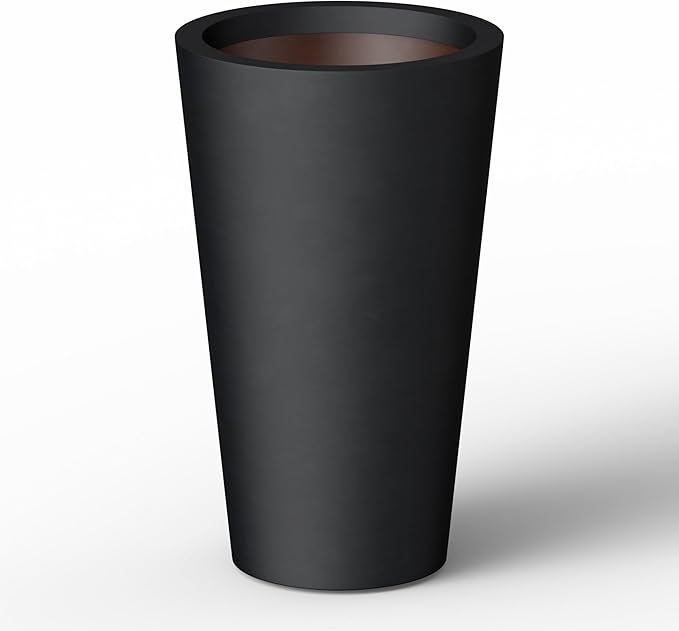 Kante Tall Concrete Planter, 19.7 Inch Height Large Flower Pot for Indoor Outdoor Plants, Suitable for Home, Patio, Garden, Porch, Black Finish with Painted Interior