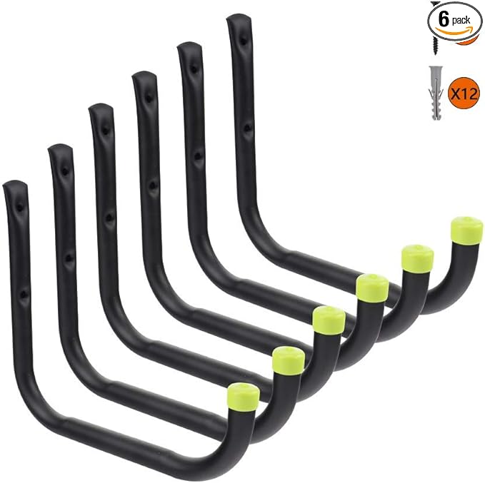 Garage Organization Hooks Heavy Duty Garage Storage Utility Wall Hooks Garden Tool Wall Hanger for Ladder Bike Shelf Hose Power Tool 6 Pack