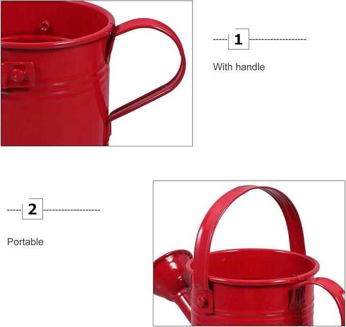 Kids Watering Can Metal Small Watering Can for Indoor Plants, Iron Mini Water Bottle for Garden Yarde Home Plants Flower Bonsai Pots (Red and Light, 2PCS)