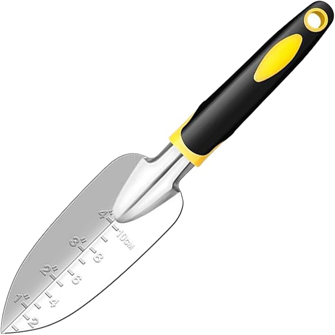 Garden Shovel Trowel Garden Tool with Measurement Mark, Aluminum Heavy Duty Gardening Tool with Ergonomic Handle, Rust Resistant Hand Shovel Spade for Planting Transplanting Weeding Digging