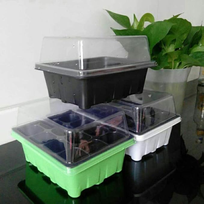 Newooh Seedling Starter Trays Sets， Seed Starter Tray Cells Seed Tray Plant Germination Kit Garden Seed Starting Tray with Dome and Base Plus Plant Tags Hand Tool Kit, Random Color Garden Gift