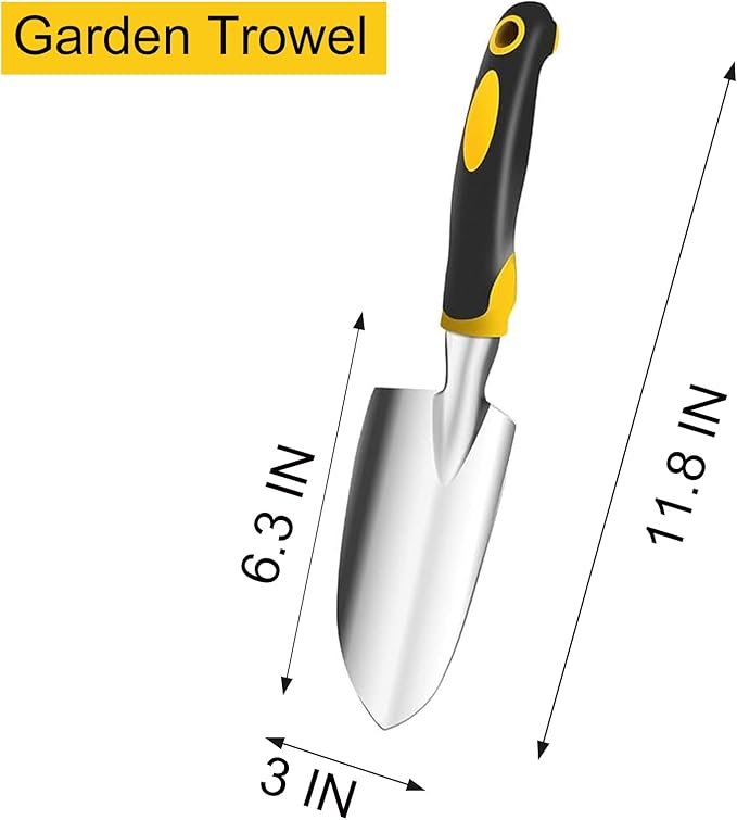3-Piece Gardening Tool Set, Heavy Duty Hand Tools with Ergonomic Non-Slip Handle, Includes Trowel, Transplanting Spade & Hand Rake Cultivator, Ideal for Planting, Weeding & Small Garden Tasks