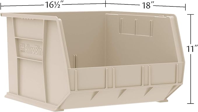 Akro-Mils 30270 AkroBins Plastic Storage Bins, Space-Saving Stackable Bins for Garage, Pantry, Craft Organization, 18" x 16" x 11", Yellow, 3-Pack