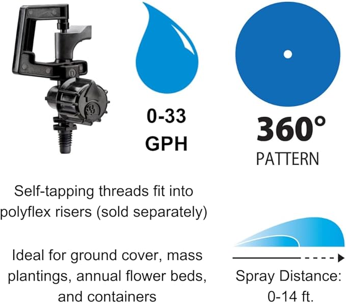 Rain Bird RS4PKSX Drip Irrigation 10-32 Threaded C Frame Rotary Sprinkler, 360° Full Circle Pattern, 0-13' Spray Distance, 4-Pack