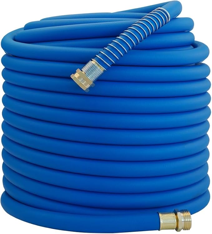 WiseFlow Garden Hose 150FT x 5/8", Heavy Duty Rubber Hose, Water Hose with Five Layered Braiding, Male Female Fittings, 1000PSI Burst, 300PSI Working (Blue)