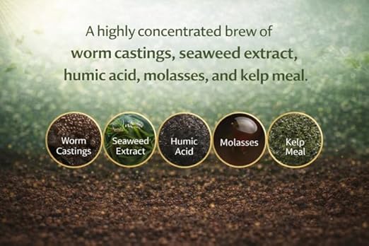 Worm Castings Tea Plant Juice - Quart. Concentrated Worm Tea with Kelp, Seaweed Extract and Humic Acid. Indoor and Outdoor Soil Restorer and Plant Fertilizer for All Vegetation with Soil.