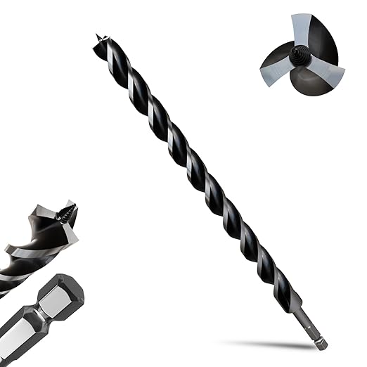 1"×18" Professional Auger Drill Bit for Wood with Quick Change 1/2" Hex Shank- 3-Cutter Design with Dual-Flute for Fast Chip Removal, Fits Hardwood, Softwood, PVC, Drywall & Tree Stumps