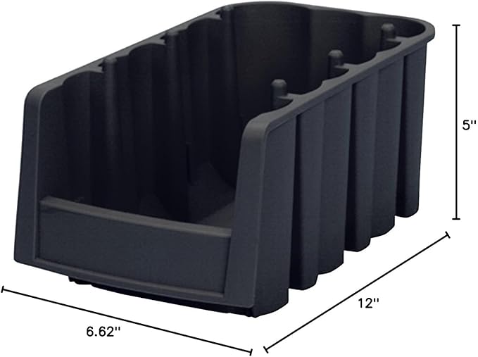Akro-Mils 30716 Economy Stacking Shelf Plastic Storage Bins, (12-Inch x 6-5/8-Inch x 5-Inch), Black (10-Pack)