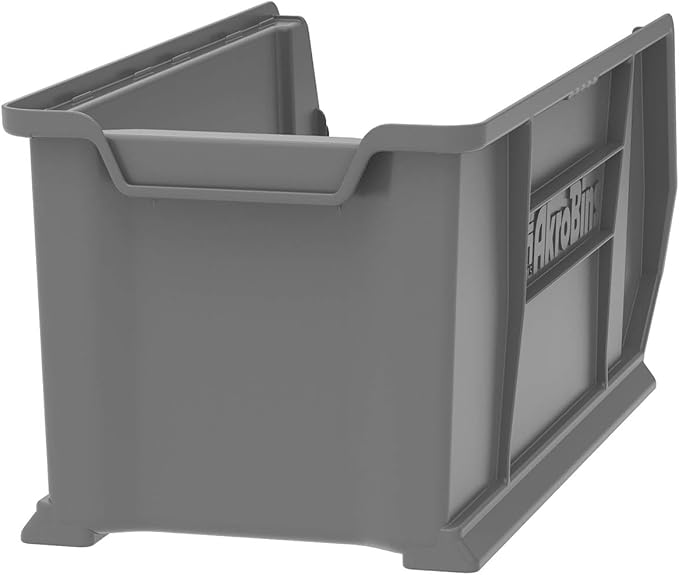 Akro-Mils 30287 Super-Size AkroBins Plastic Storage Bins, Space-Saving Stackable Bins for Garage, Classroom, Warehouse Organization, 24" L x 11" W x 10" H, Grey, 4-Pack