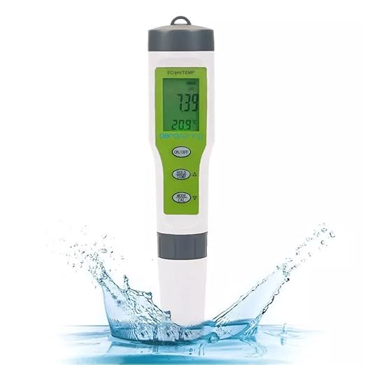 3-in-1 Waterproof Multifunction Digital Meter, Measures Electrical Conductivity (EC), pH and Temperature Functions Specially Designed for Hydroponic Systems