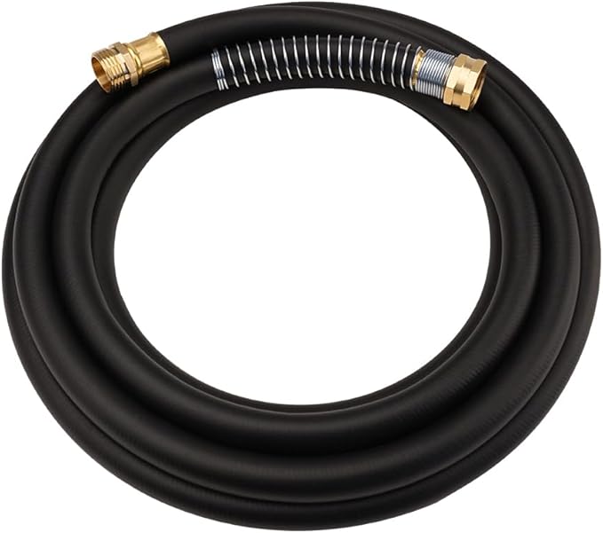 WiseFlow Garden Hose 15FT x 5/8", Heavy Duty Rubber Hose, Water Hose with Five Layered Braiding, Male Female Fittings, 1000PSI Burst, 300PSI Working (Black)