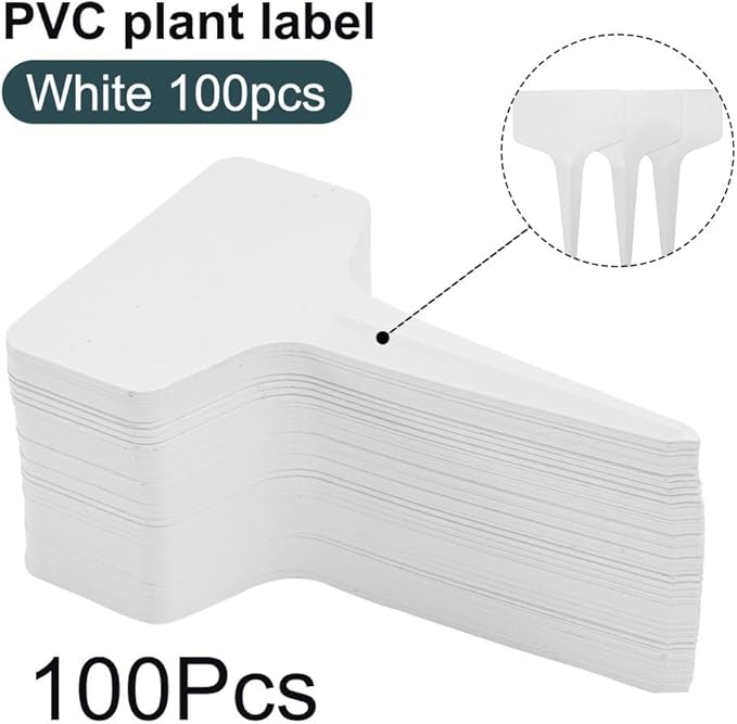 100-Pack PVC Plant Labels for Gardening, 6 x 3 x 10 cm White T-Type Garden Markers – Reusable, Weather-Resistant, Easy-to-Write Bonsai & Nursery Tags