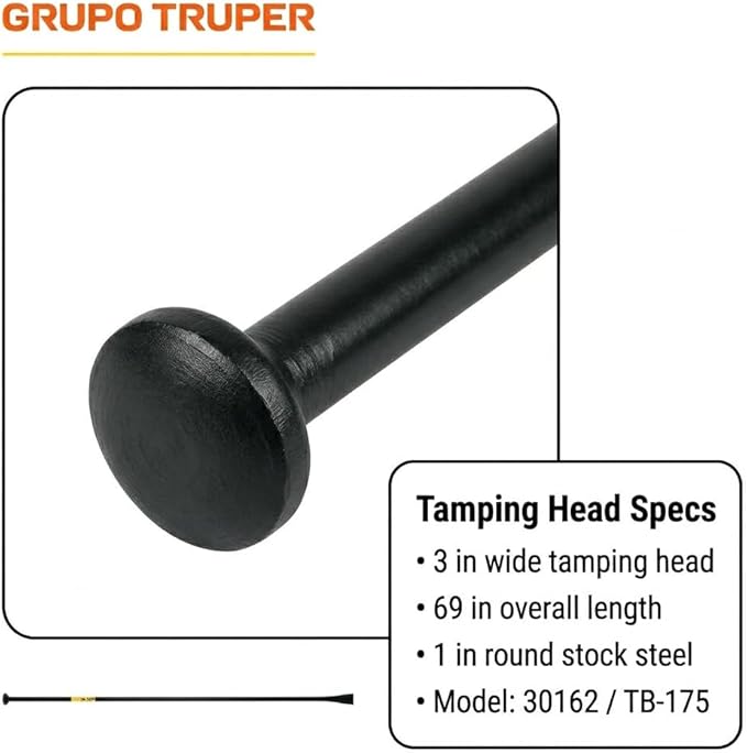 Truper Post Hole Digger & Tamping Bar, 69-Inch, 16-Pound Heavy-Duty Drop-Forged Steel Digging/Demolition Bar, Heat-Treated, Rust-Resistant Black Finish (Model 30162)