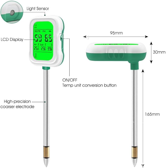 7 in 1 Digital Soil Humidometer,Measures Soil Ph,Humidity,Temperature,Light Intensity,Soil Efficiency,Air Humidity,Suitable For Garden And Outdoor Plants,Batteries Not Included