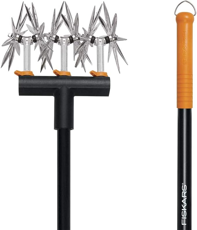 Fiskars Telescoping Rotary Cultivator - 40''-60'' Extendable Gardening Hand Tool - Rotary Hand Cultivator Tool and Garden Tiller for Soil or Reseeding Grass & Ergo Gardening Hand Trowel