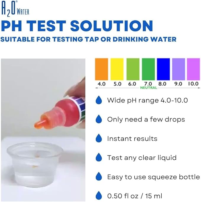 Alkaline, Tap, and Drinking Water pH Level Test kit (WHT/100-125 Tests) 0.50 Fl Oz, More Accurate Than Test Strips, Made in USA, by A2O Water