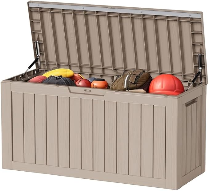 80 Gallon Resin Deck Box, Lockable Outdoor Storage Box for Patio Cushions Storage Furniture,Garden Tools, Pool Supplies, Weatherproof and UV Resistant (Grey)
