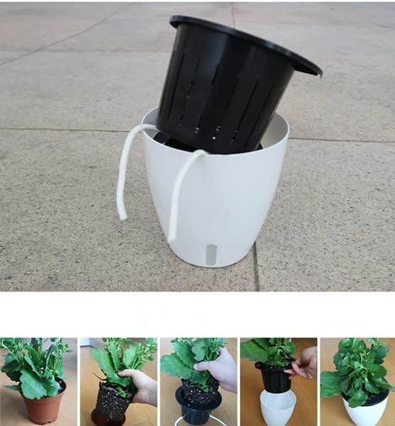 5 Pack Visible Water Level Self Watering Planter with Inner Pot,Hanging Planters,Wall Mounted Plants Holder,Small Flower pots Indoor Out Flowerpot with 5 Hooks for All House Plants (White)
