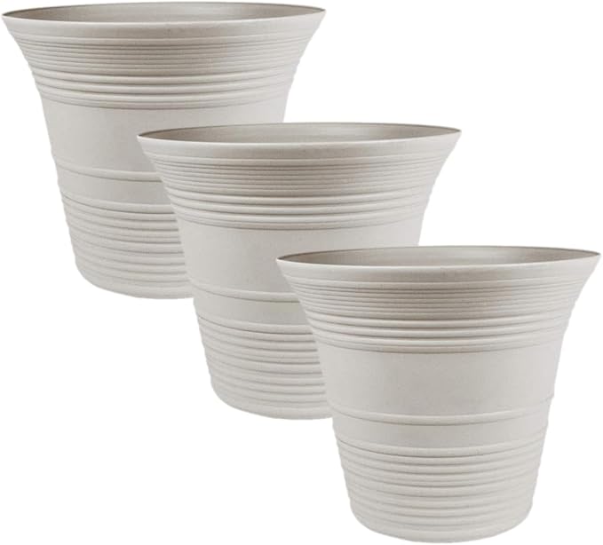 The HC Companies 12 Inch Sedona Round Self Watering Planter - Decorative Lightweight Plastic Plant Pot for Indoor Outdoor Plants Flowers Herbs, Cottage Stone (Pack of 3)