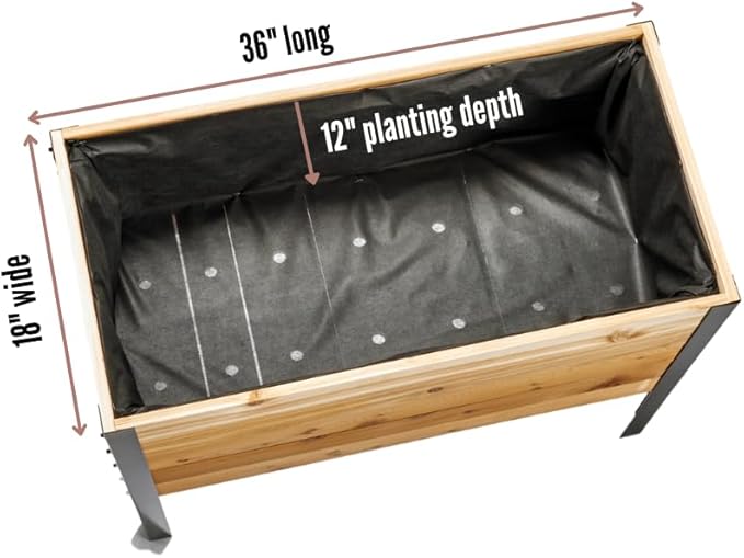 EARTH ELEVATED 100% Canadian Cedar Wood Elevated Garden Bed for Gardening - Planter Pot to Grow Herbs Flowers, and Vegetables at Home Indoor and Outdoor Patio Balcony Deck - 18” x 36” x 30”