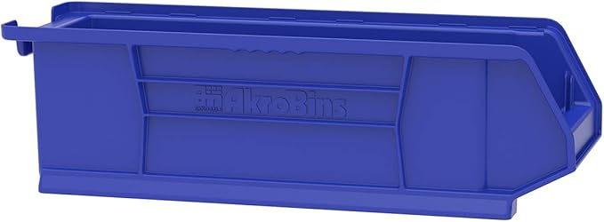 Akro-Mils 30284 Super-Size AkroBins Plastic Storage Bins, Space-Saving Stackable Bins for Garage, Classroom, Warehouse Organization, 24" L x 8" W x 7" H, Blue, 4-Pack