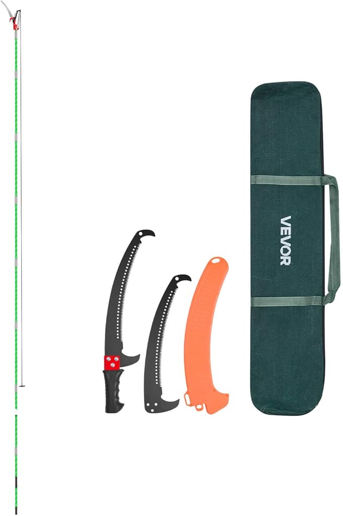 VEVOR Manual Pole Saw, 3.87-27 ft Extendable Pole Tree Pruner with Scissors, Sharp 65Mn Steel Blade, Lightweight Fiberglass Handle Pole, for High Branch Trimming, Pruning Tool for Palms and Shrubs