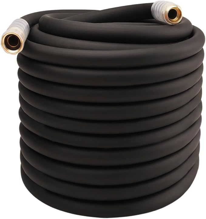 Heavy Duty Premium Garden Hose 200ft x 3/4", 300PSI Working, 1000PSI Burst, Hybrid Rubber Water Hose with Transparent Swivel Handle - Hot/Cold Water - Five Layered Braiding with Brass fittings (Black)